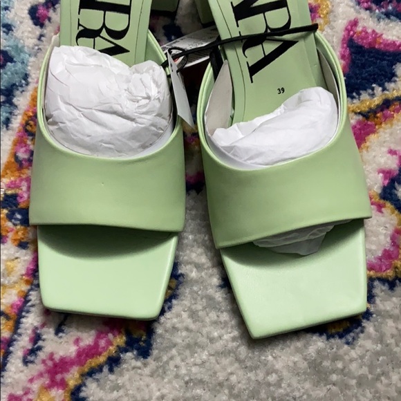 Zara leather green square toe slip on sandal - Picture 10 of 16
